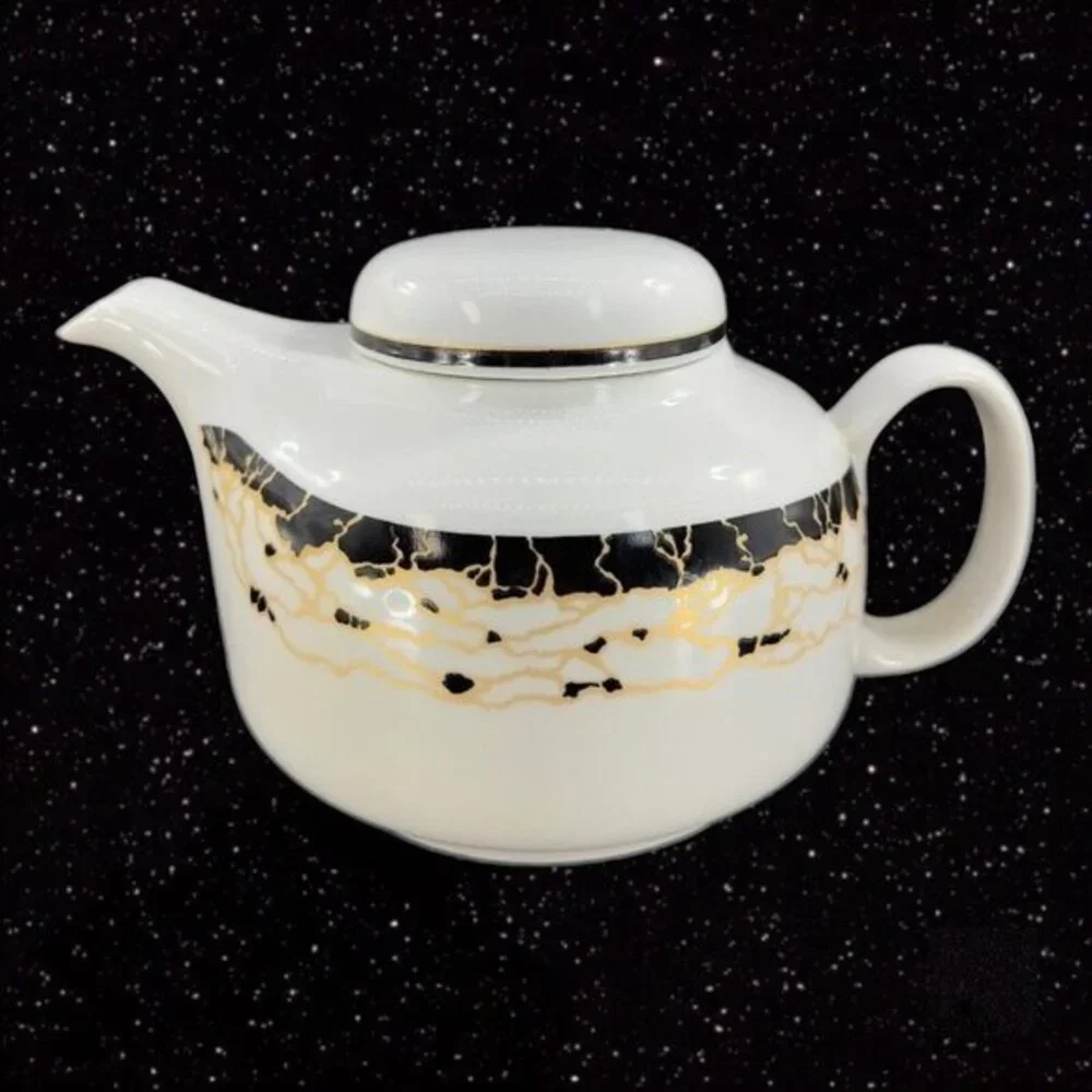 Chodziez Porcelain Teapot Yellow Black Abstract Design Made Poland Vintage Retro